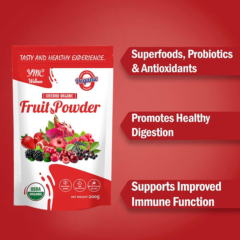Organic Superfood Fruit Powder Smoothie & Juice mix - Antioxidants Rich Nutrients. Digestive Health, Weight Management, Immune Boosting, Energy boosting, Vitality, Vegan, Non- GMO, Gluten Free, Vegan. YMC WellnessAu supplements