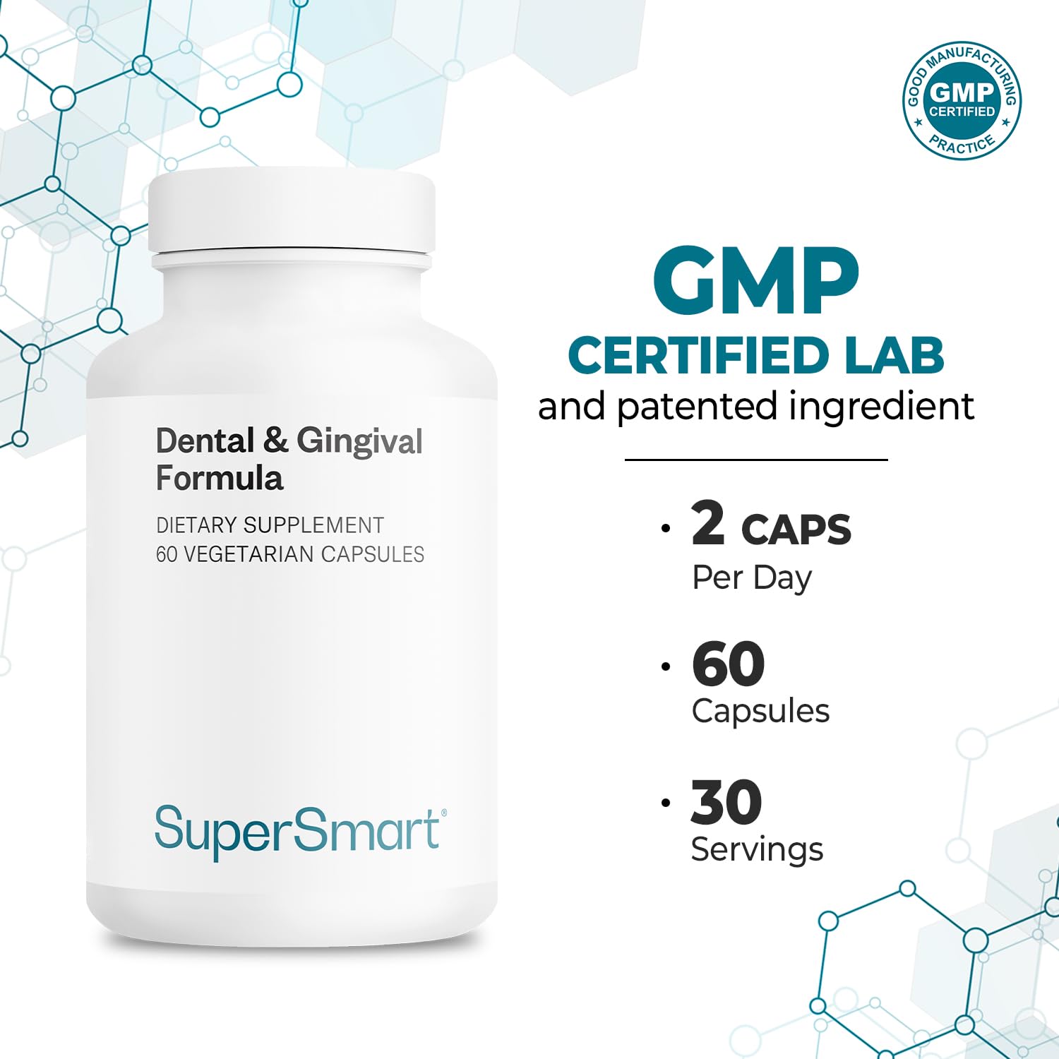 Supersmart - Dental & Gingival Formula (Patented) - Oral Care Supplement - with TEES-10 | Non-GMO & Vegan - 60 Vegetarian Capsules SupersmartAu supplements