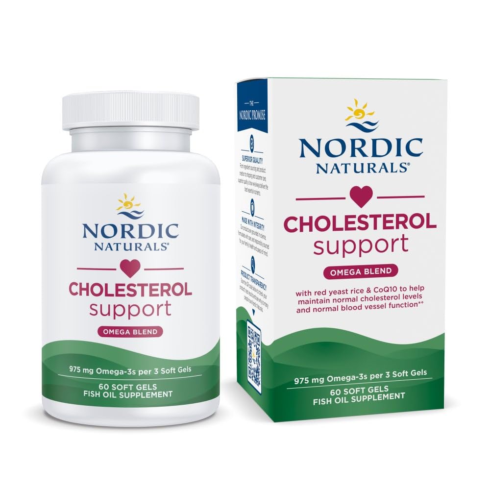 Nordic Naturals Cholesterol Support, Lemon - 60 Soft Gels - 975 Omega-3 + Red Yeast Rice & CoQ10 - Normal Cholesterol, Antioxidant Support - EPA & DHA - Non-GMO - 20 Servings Nordic NaturalsAu supplements