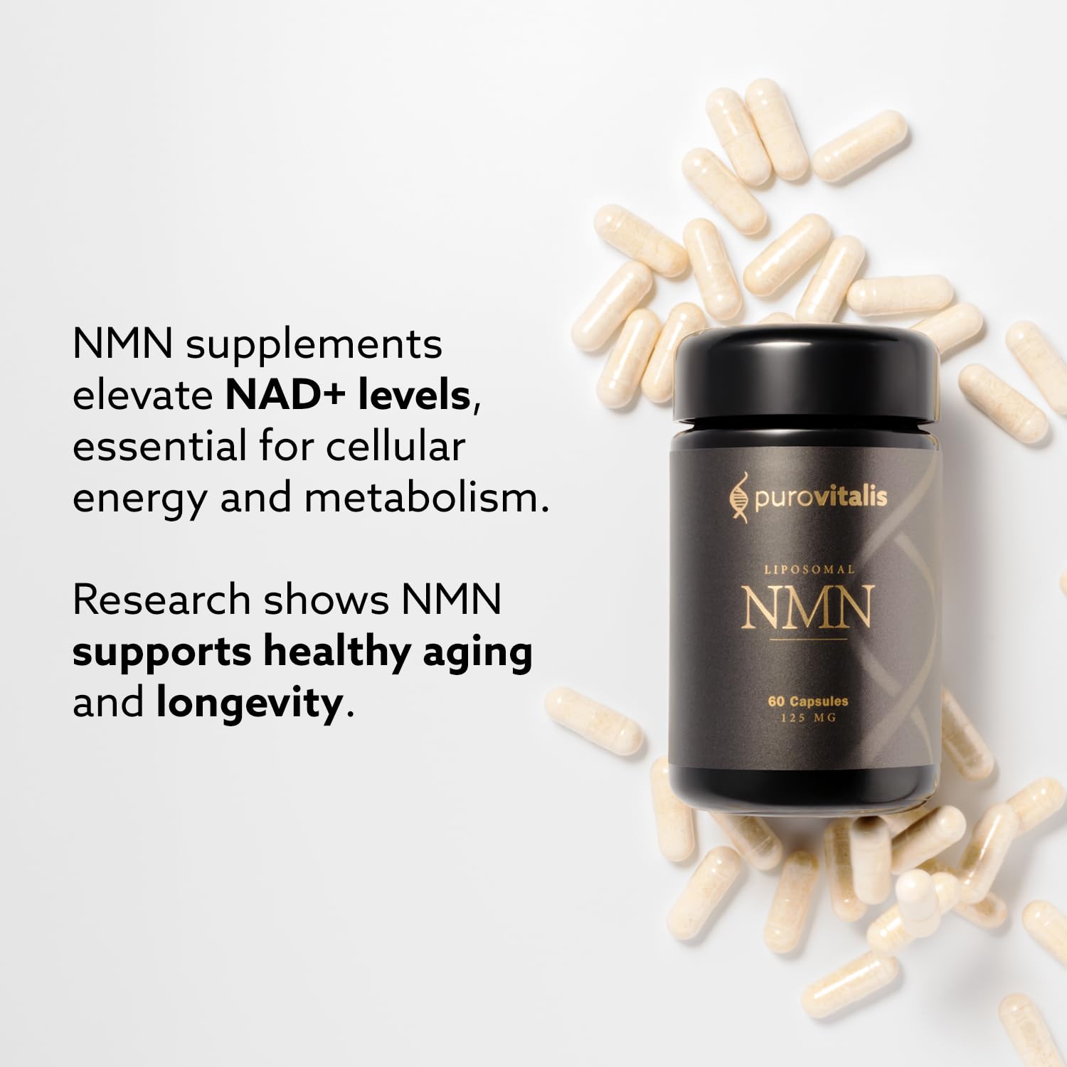 PUROVITALIS Liposomal NMN, 250mg Longevir Nicotinamide Mononucleotide Supplement, NAD+ Boost for Cellular Health, Energy & Healthy Aging, 1-Month Supply (60 Vegan Capsules) PUROVITALISAu supplements