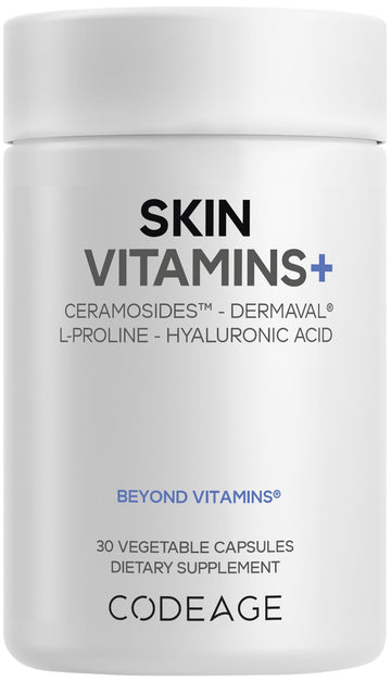 Codeage Skin Vitamins+ Supplement – Ceramosides, Dermaval, Hyaluronic Acid, Coffeeberry, Vitamin C – Skin Elasticity, Wrinkle & Moisture Support – Liposomal Delivery – Non-GMO, 30 Capsules CodeageAu supplements
