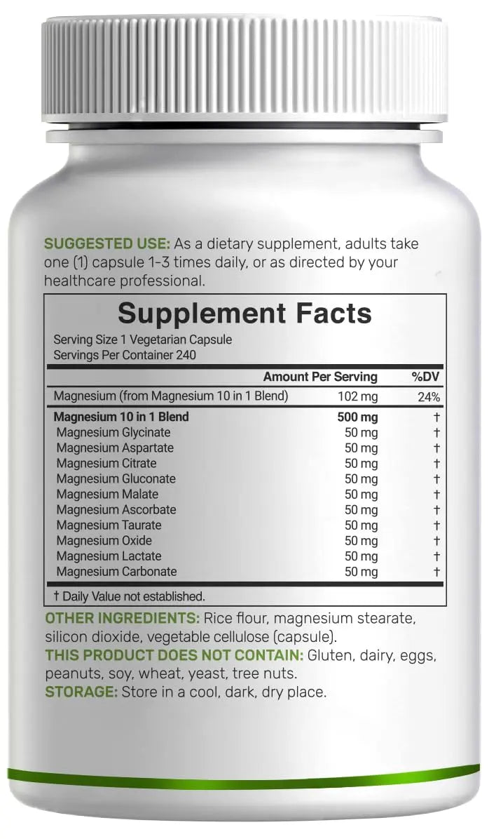 Magnesium Complex 500mg, 240 Veggie Capsules – 10-in-1 Glycinate, Citrate, Malate, Oxide, & More – 100% Chelated for Easy Absorption – Essential Mineral Supplement – Non-GMO DEAL SUPPLEMENTnz supplements