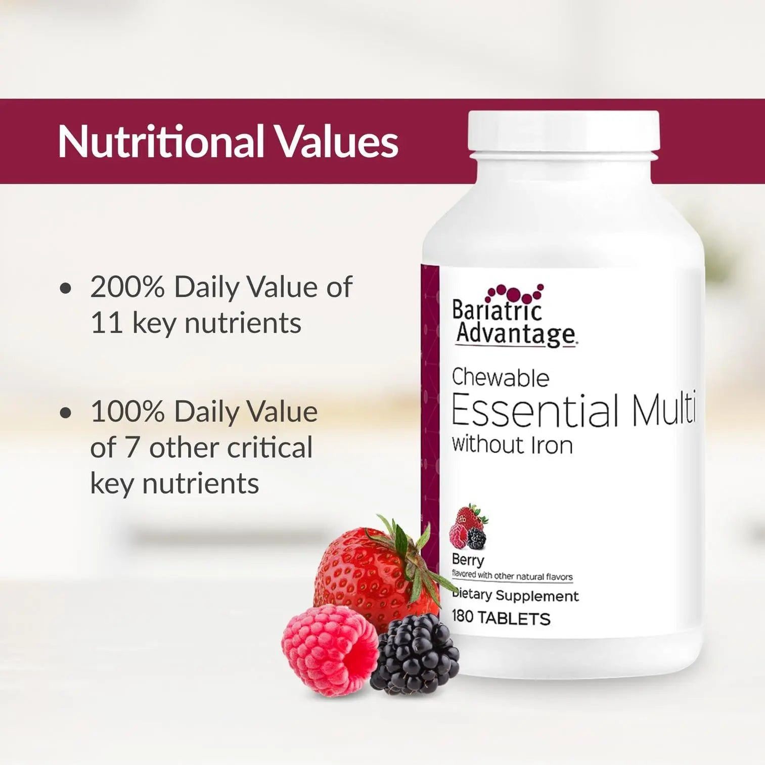 Bariatric Advantage Chewable Essential Multivitamin Without Iron - 200 DV of Key Nutrients - Trace Mineral Support Bariatric AdvantageAu supplements