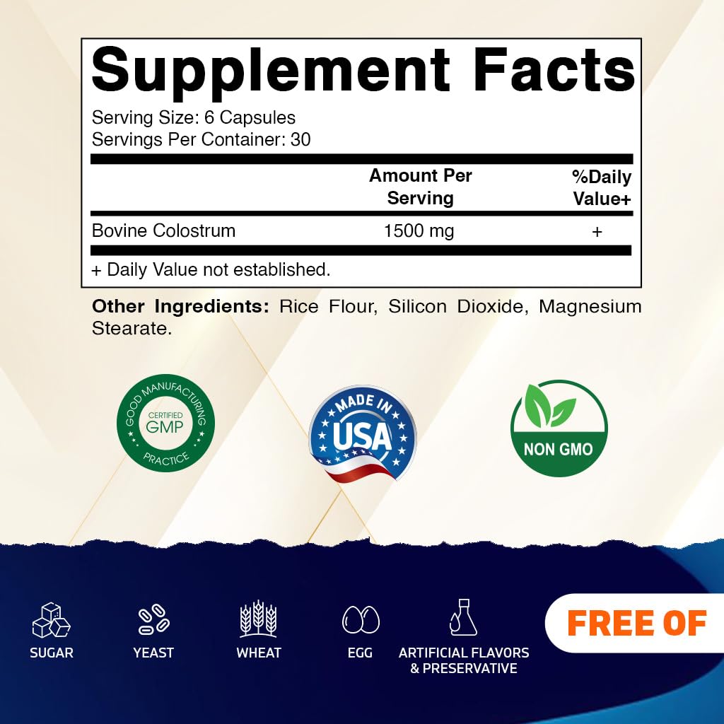 Vitamatic Bovine Colostrum 30% IgG Supplement 1500 mg per Serving - Supplement for Gut Health, Hair Growth, Beauty, Muscle Recovery, & Immune Support - 180 Veg Capsules VitamaticAu supplements