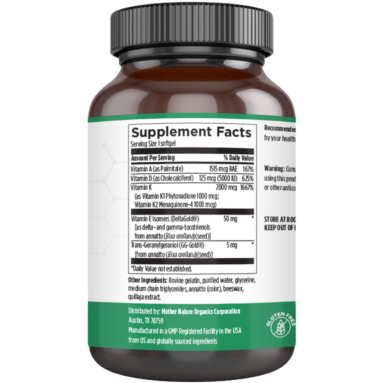 ADK Vitamin Supplement - 5000 IU Vitamin D3 + A & K2 MK-7 - High Absorption for Bone, Heart & Immune Support - Non-GMO (60 Softgels) Mother Nature Organics Superfoods for Organic LivingAu supplements