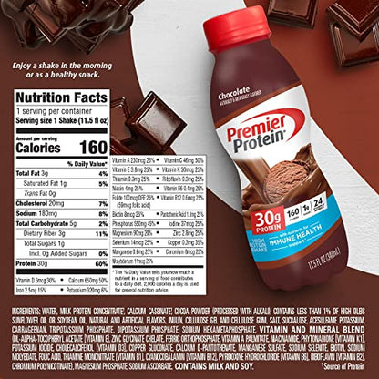 Premier Protein Shake, Chocolate, 30g Protein 1g Sugar 24 Vitamins Minerals Nutrients Premier ProteinUS supplements