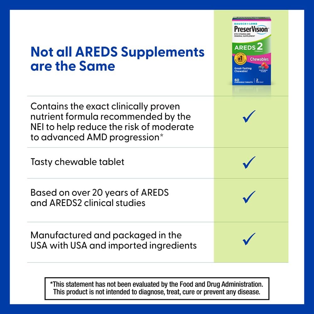 PreserVision AREDS 2 Eye Vitamins, #1 Eye Doctor Recommended Brand, Chewable Lutein and Zeaxanthin Supplement with Vitamin C, Vitamin E,Zinc, and Copper, Mixed Berry, 70 Tablets PreserVisionAu supplements