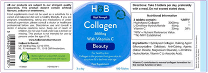 Holland & Barrett Bovine Collagen Tablet 3000mg - Type I Collagen Peptides - Hydrolysed Collagen with Vitamin C - Hair, Skin & Nails Holland & BarrettUS supplements