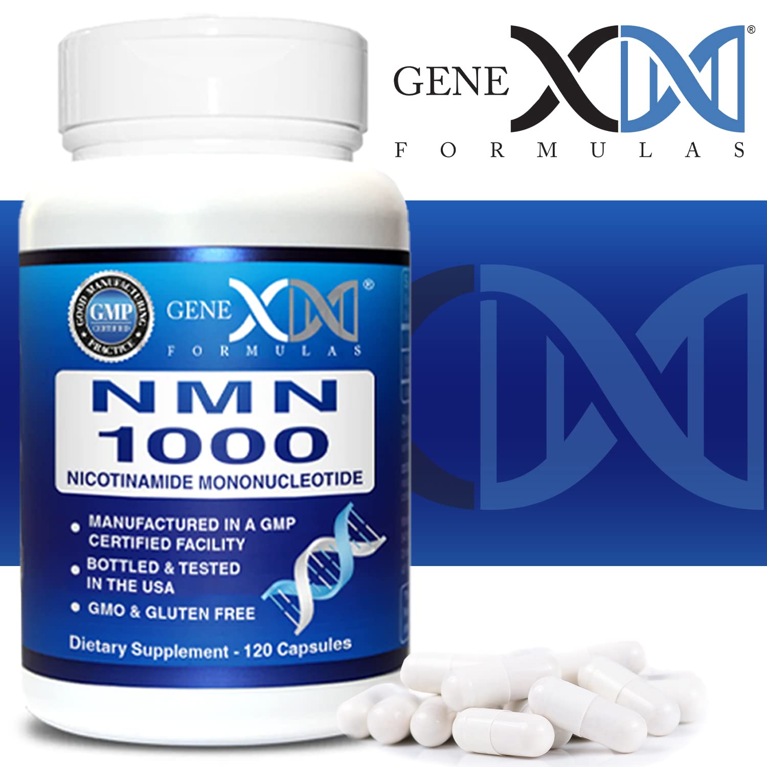 Genex Formulas NMN 1000mg - 99% Pure Shelf Stabilized Supplement Capsules for Increased NAD Levels & Healthy Aging, GMP Certified, 1000mg per Serving, 120 Capsules Genex FormulasAu supplements