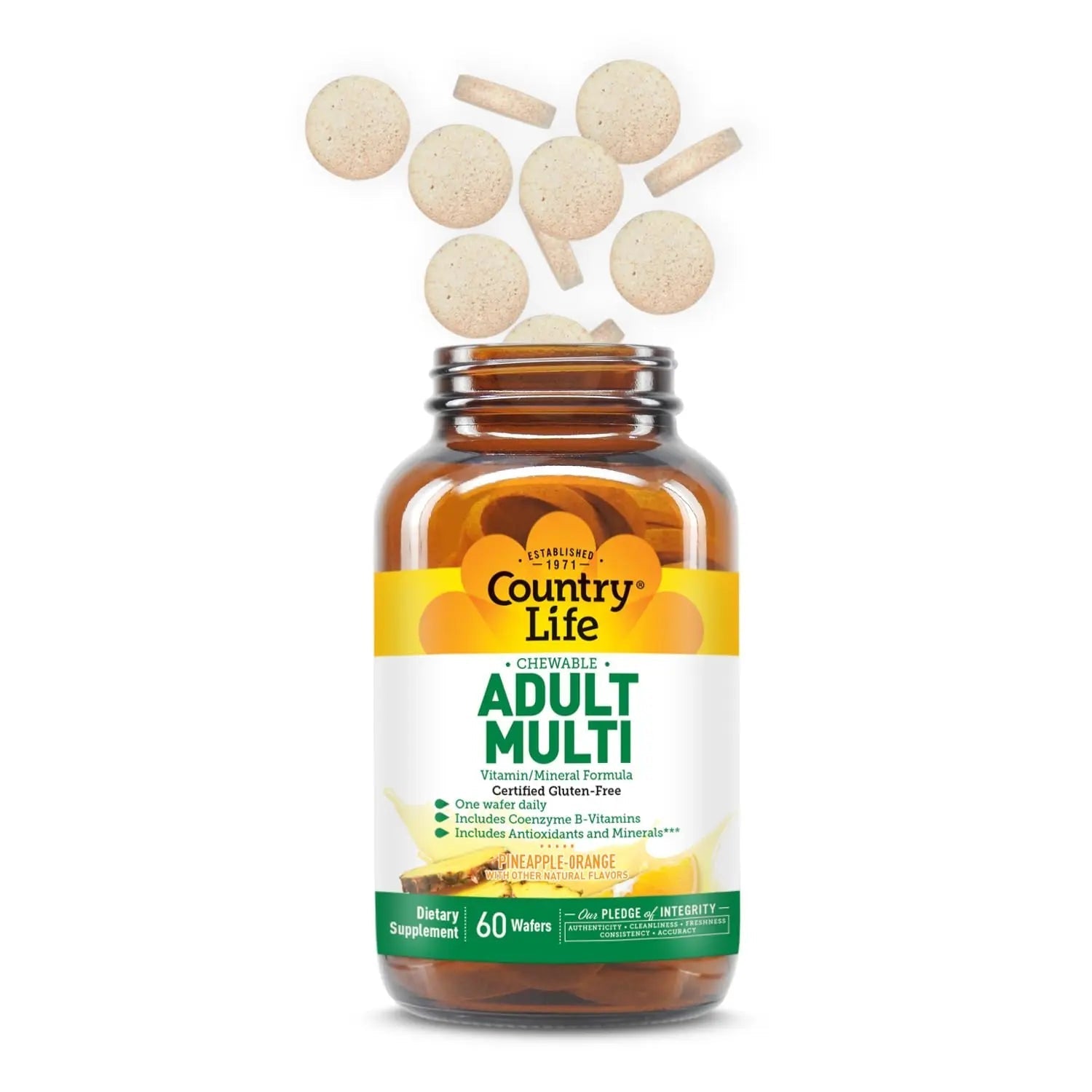 Country Life Adult Chewable Multivitamin with Coenzyme B-Vitamins, Antioxidants, Minerals, Pineapple-Orange Flavor Country LifeAu supplements