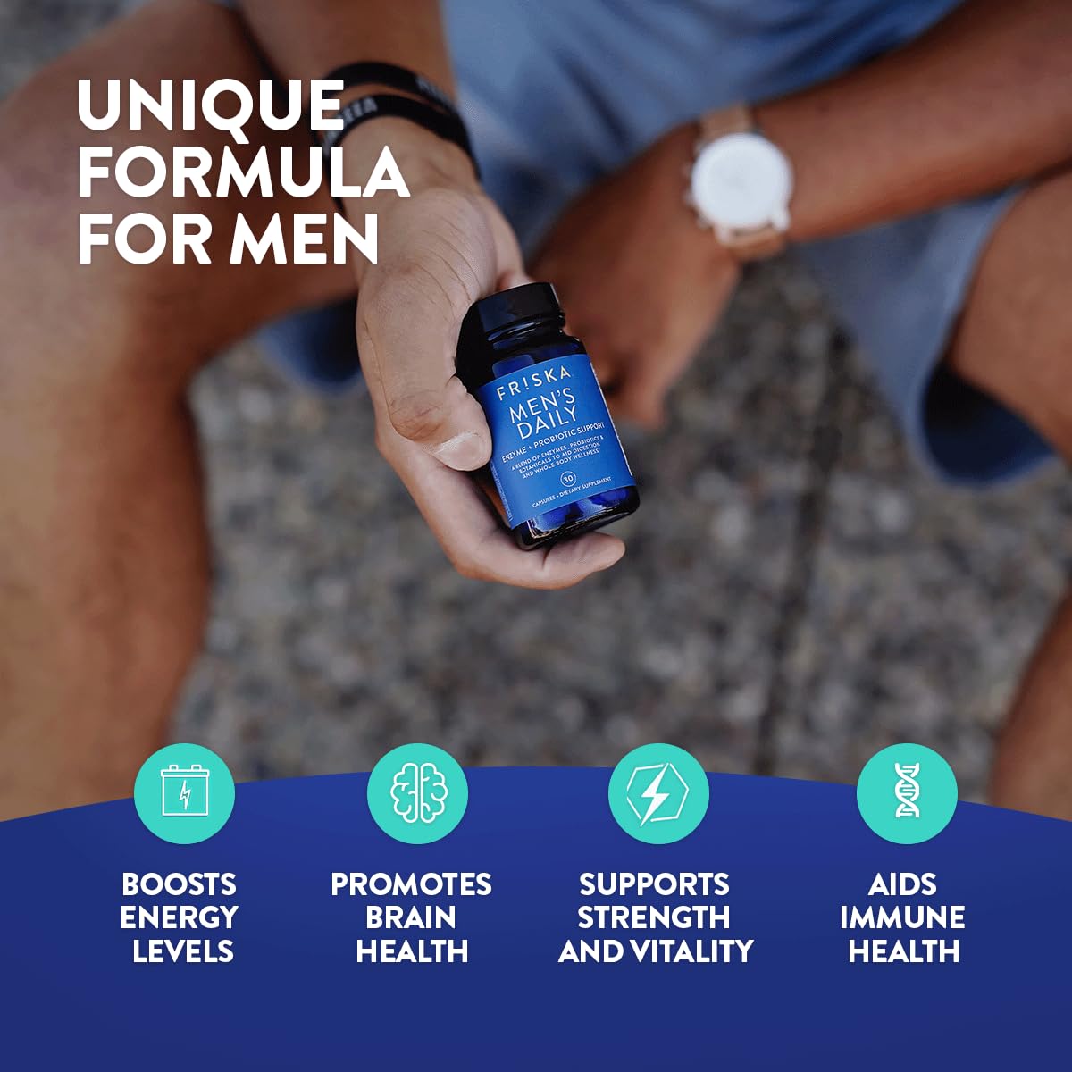 Friska Daily Digestive Enzymes with Probiotics for Men - Helps Break Down Protein, Fat & Carbs, Reduces Bloating & Gas, with Vitamins B6 & B12, 30 Capsules FR!SKAAu supplements