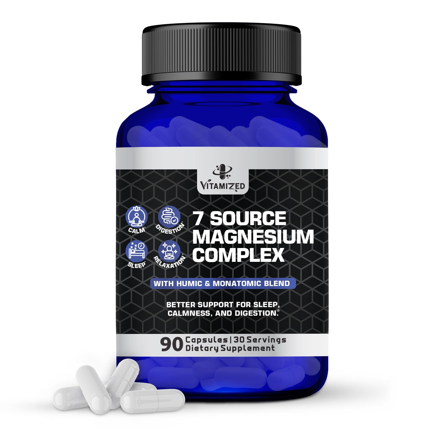 Magnesium Complex for Sleep, Relaxation, Digestion & Calm – Magnesium Glycinate, Citrate, Bisglycinate, Carbonate, Malate, Orotate, Taurate, + Humic/Fulvic for High Absorption - 90 ct. VITAMIZEDAu supplements