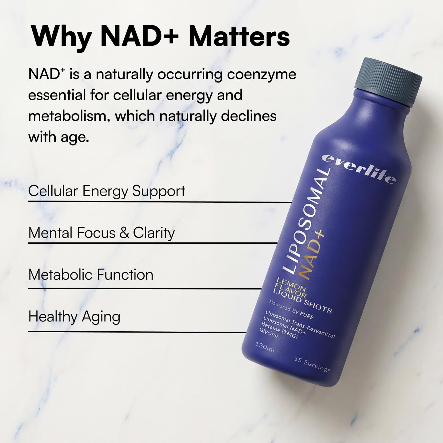 Everlife Liposomal NAD+ Liquid Supplement – 150mg Shot with Liposomal Trans-Resveratrol, TMG & Glycine – Boosts Energy, Cellular Repair, Healthy Aging & Longevity – NMNH Alternative – 30 Servings EverlifeAu supplements
