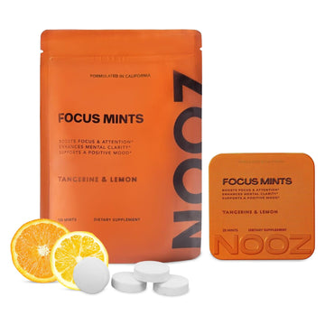 NOOZ Focus Mints Refill Bag - Caffeine-Free Brain Booster for Mental Clarity-Tangerine & Lemon Flavor | Sugar-Free, Travel-Friendly Supplement with Vitamin C, B6, B12 - Non-GMO, Clean Label, 150 Mints NOOZAu supplements