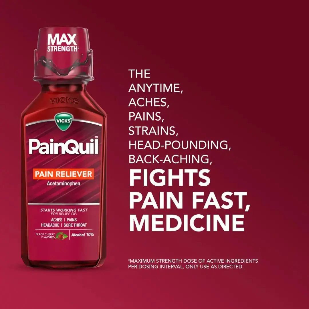Vicks PainQuil Pain Relief Acetaminophen 1000mg Max Strength‡ Adult Pain Reliever Liquid 12oz, Backache Headache Relief, 1 Daytime Pain Reliever VicksAu supplements