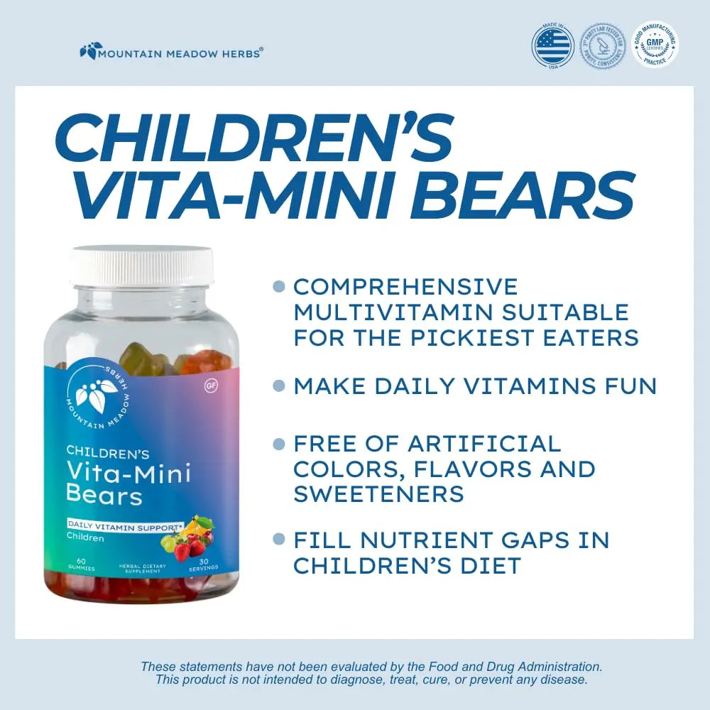 Mountain Meadow Herbs Vita-Mini Bears for Children | Multivitamin with Biotin, Folic & Pantothenic Acid, Iodin, Zinc | Mountain Meadow HerbsAu supplements