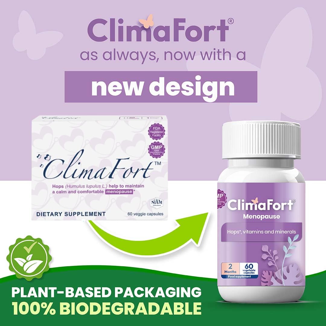 Climafort 60 Day Supply | Menopause Relief Pills | Natural Relief for Hot Flashes, Night Sweats, Mood Swings & Hormone Balance | Hops, Vitamins, and Minerals | 1 Capsule Daily ClimafortAu supplements