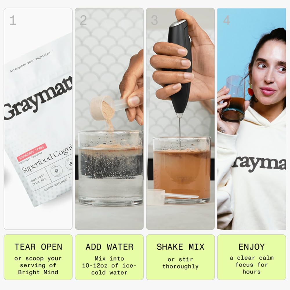 Graymatter Bright Mind Nootropic Powder (6 Travel Packets Variety Pack: Cacao, Tangerine, Strawberry Lemon) – Plant-Based Energy & Focus Drink Mix, Adaptogens & Vitamins, Sugar-Free Daily Supplement GraymatterAu supplements