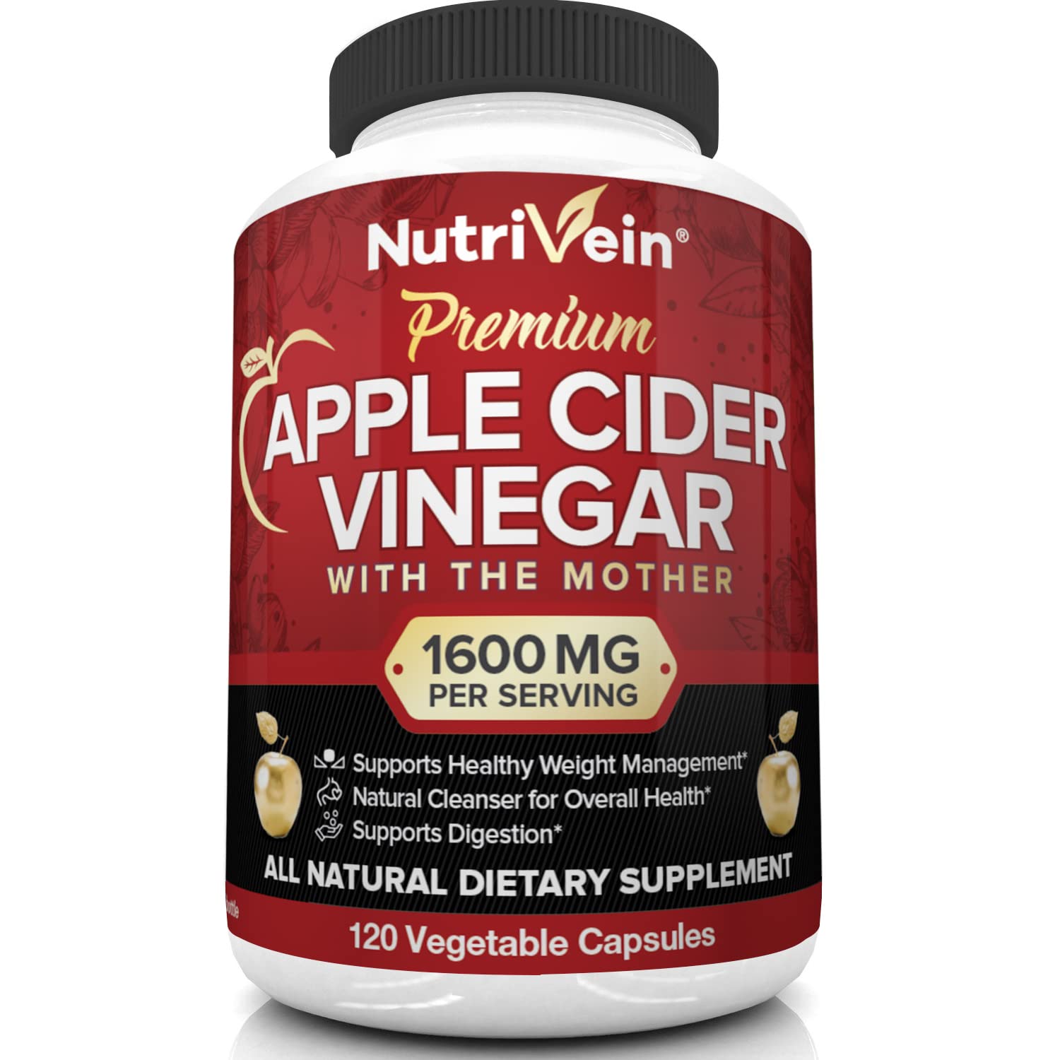 Nutrivein Apple Cider Vinegar Capsules with Mother - 1600mg - 120 Vegan NutriveinUS supplements