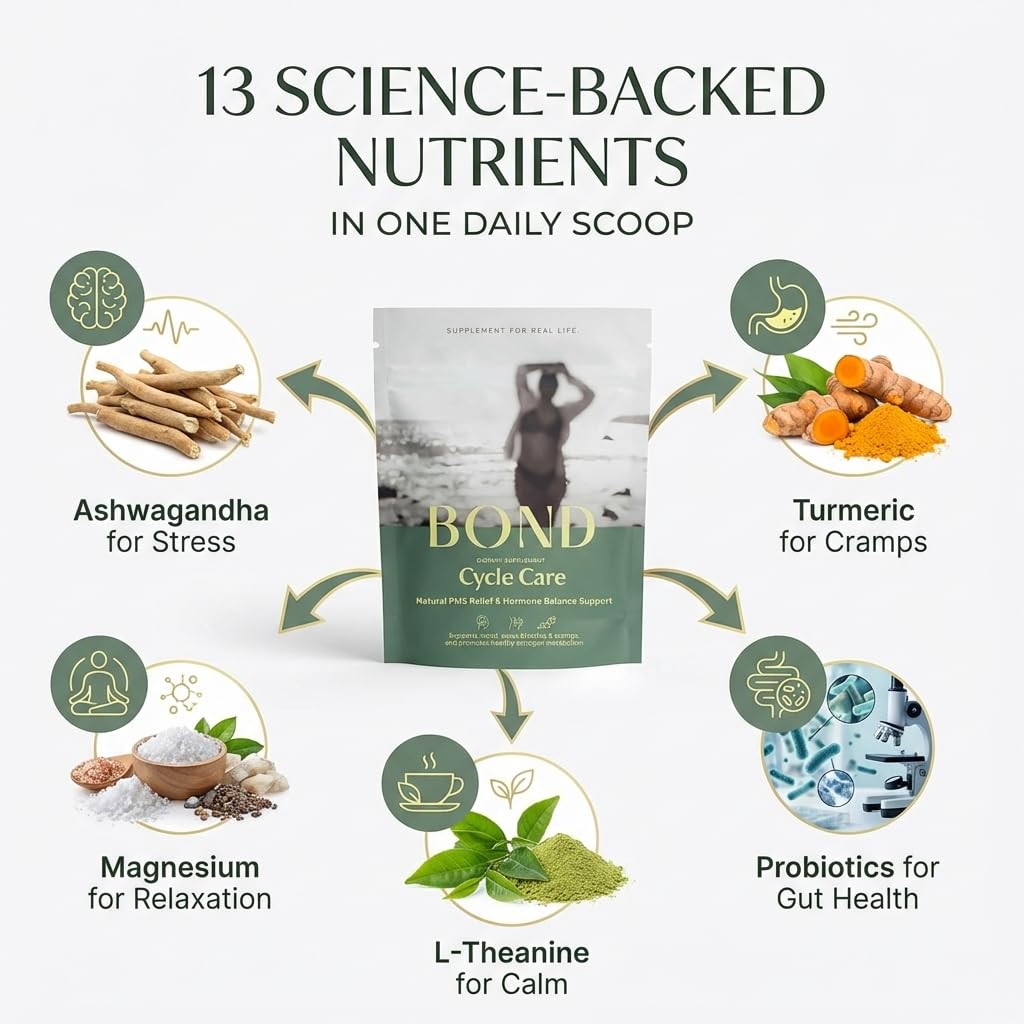 BOND Cycle Care – PMS Support Supplement & Hormone Balance for Women – Cortisol Reducer with Ashwagandha, L-Tryptophan, Magnesium, Turmeric Extract & Glutathione for Mood & Cycle Relief, 28 Servings BONDAu supplements