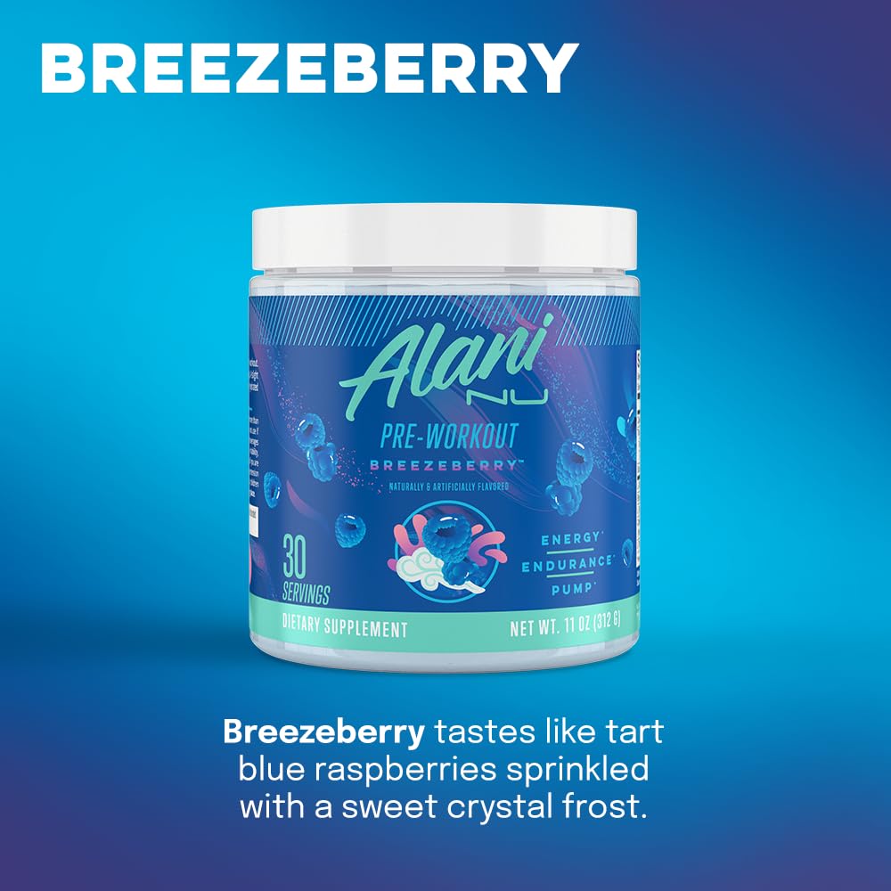 Alani Nu Breezeberry Pre Workout and BCAA Sour Peach Rings Post Workout Powder Alani NuAu supplements
