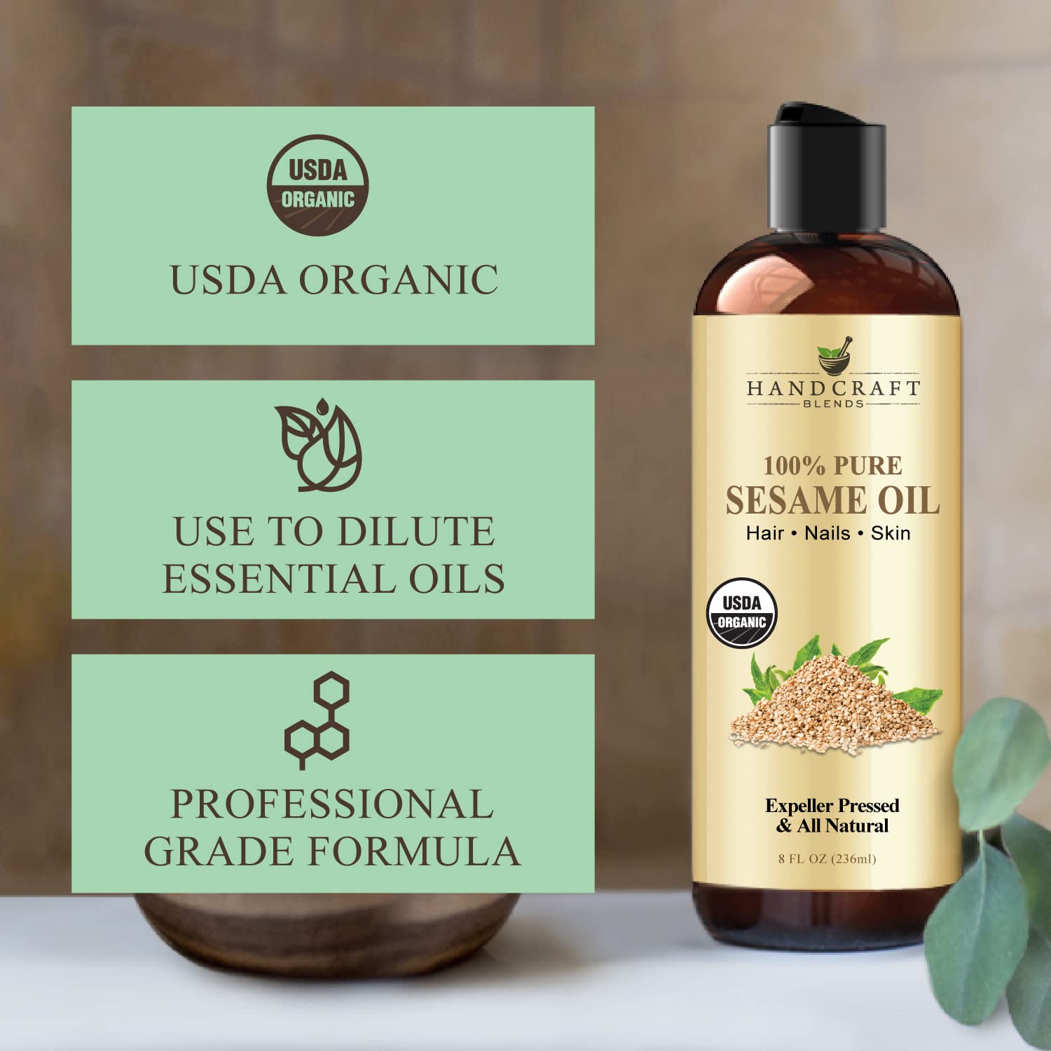 Handcraft Blends Organic Sesame Oil for Skin and Hair 8 oz - 100% Pure and Natural - Premium Handcraft BlendsAu supplements