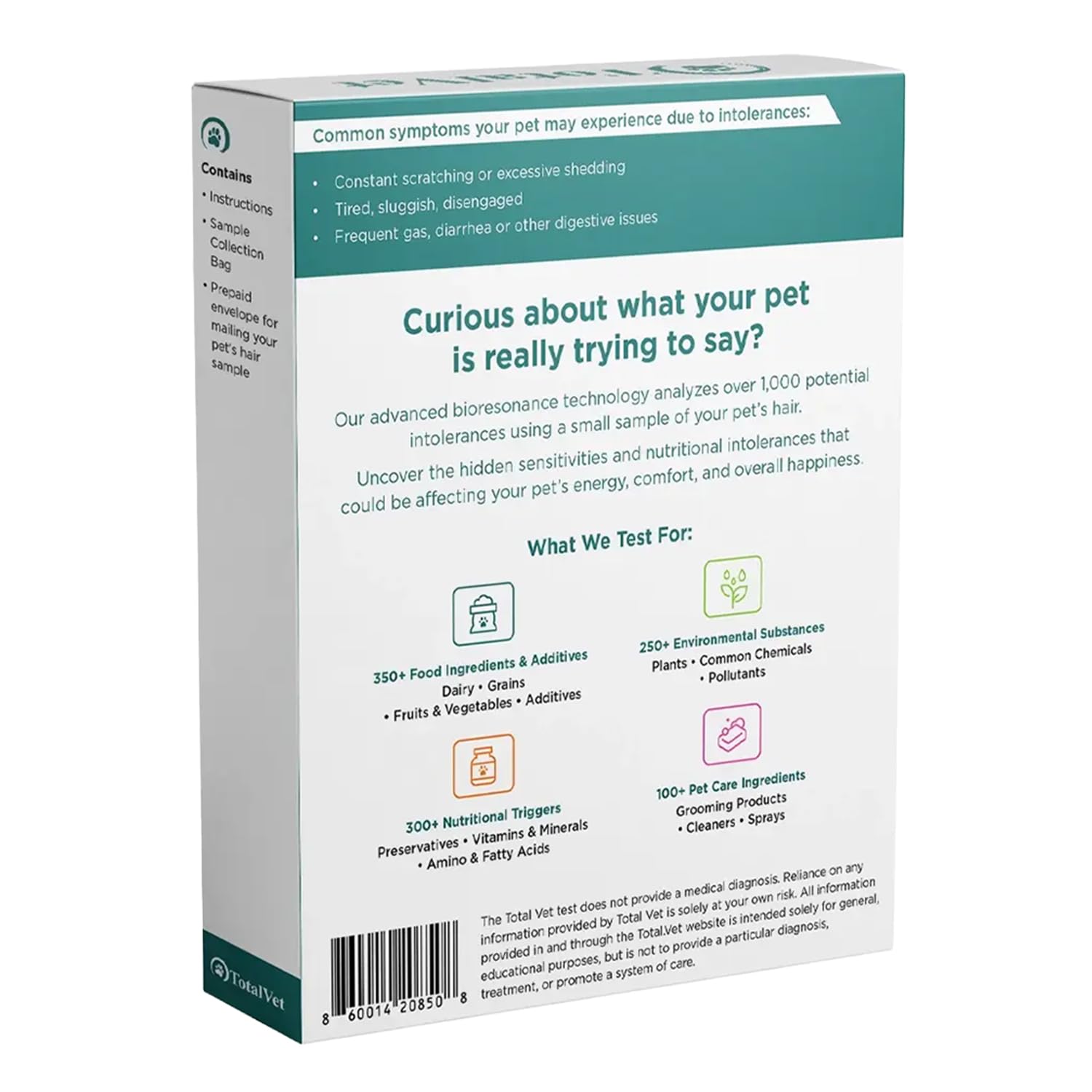 TotalVet Dog Allergy +1000 Food & Nutritional Sensitivity Test, Pet Intolerance Kit at Home — Advanced Complement to DNA Tests for Complete Pet Wellness TotalVetAu supplements