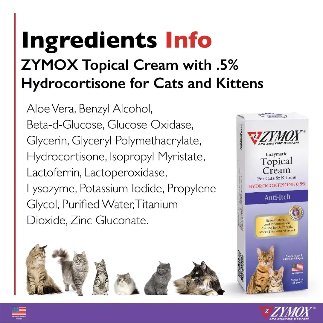 Zymox Cat & Kitten Topical Cream w/ .5% hydrocortisone - 1 oz. Tube Zymoxnz supplements