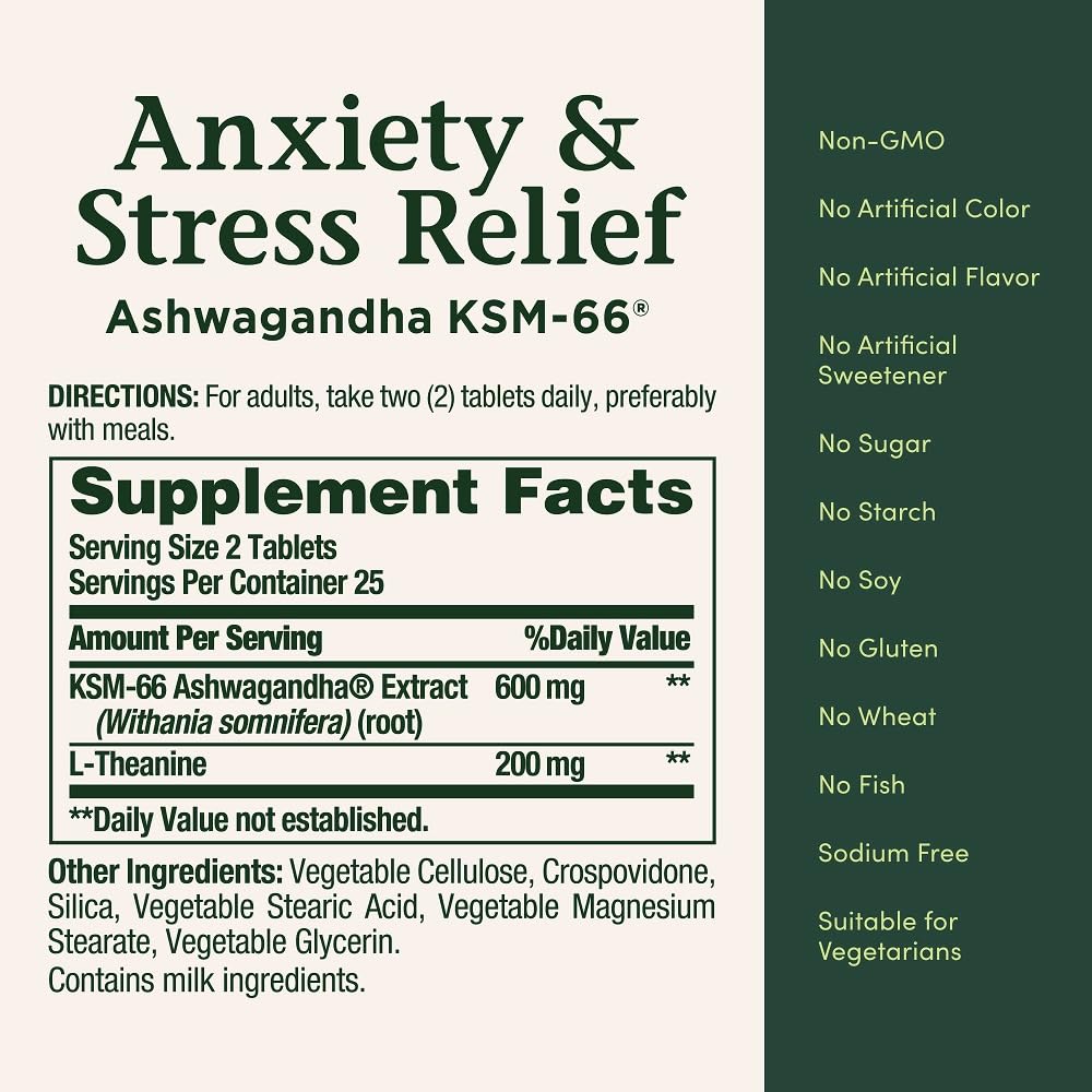 Nature's Bounty Stress Relief Ashwagandha KSM 66 Tablets, Mood Support, 50 Count Nature's BountyAu supplements