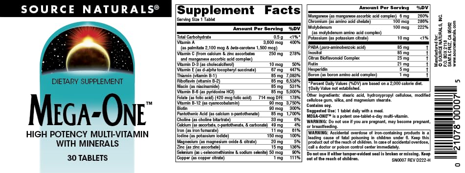 Source Naturals Mega-One Multi-Vitamin with Minerals* - 30 Tablets Source NaturalsAu supplements
