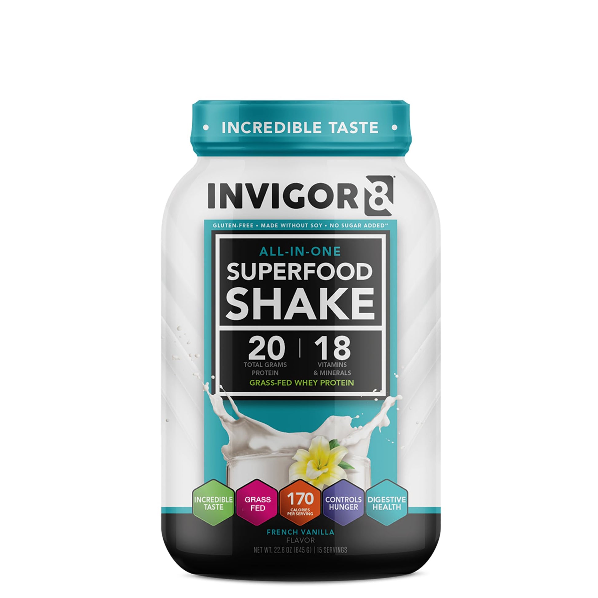 INVIGOR8 Superfood Grass Fed Whey Protein Isolate Shake French Vanilla Gluten-Free INVIGOR8US supplements