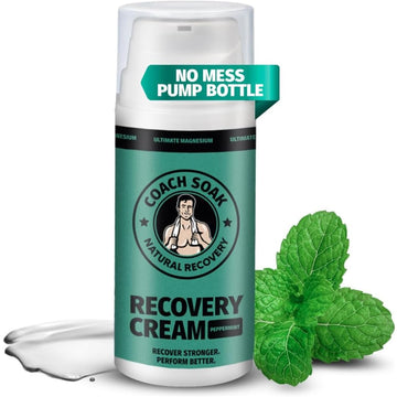 Coach Soak Magnesium Cream with MSM in Pump Bottle - Natural Recovery Cream with Magnesium Chloride & Menthol - Fast-Absorbing for Muscles & Joints, Cooling Menthol, 3.4oz Coach SoakAu supplements