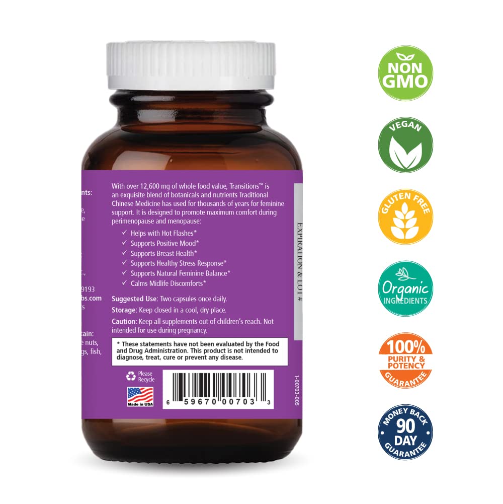Pure Essence Labs Transitions Vitamins for Women, Natural Menopause Relief Supplement to Promote Hormone Balance, Reduce Hot Flashes, Mood Swings & Night Sweats, 60 Capsules PURE ESSENCE LABSAu supplements