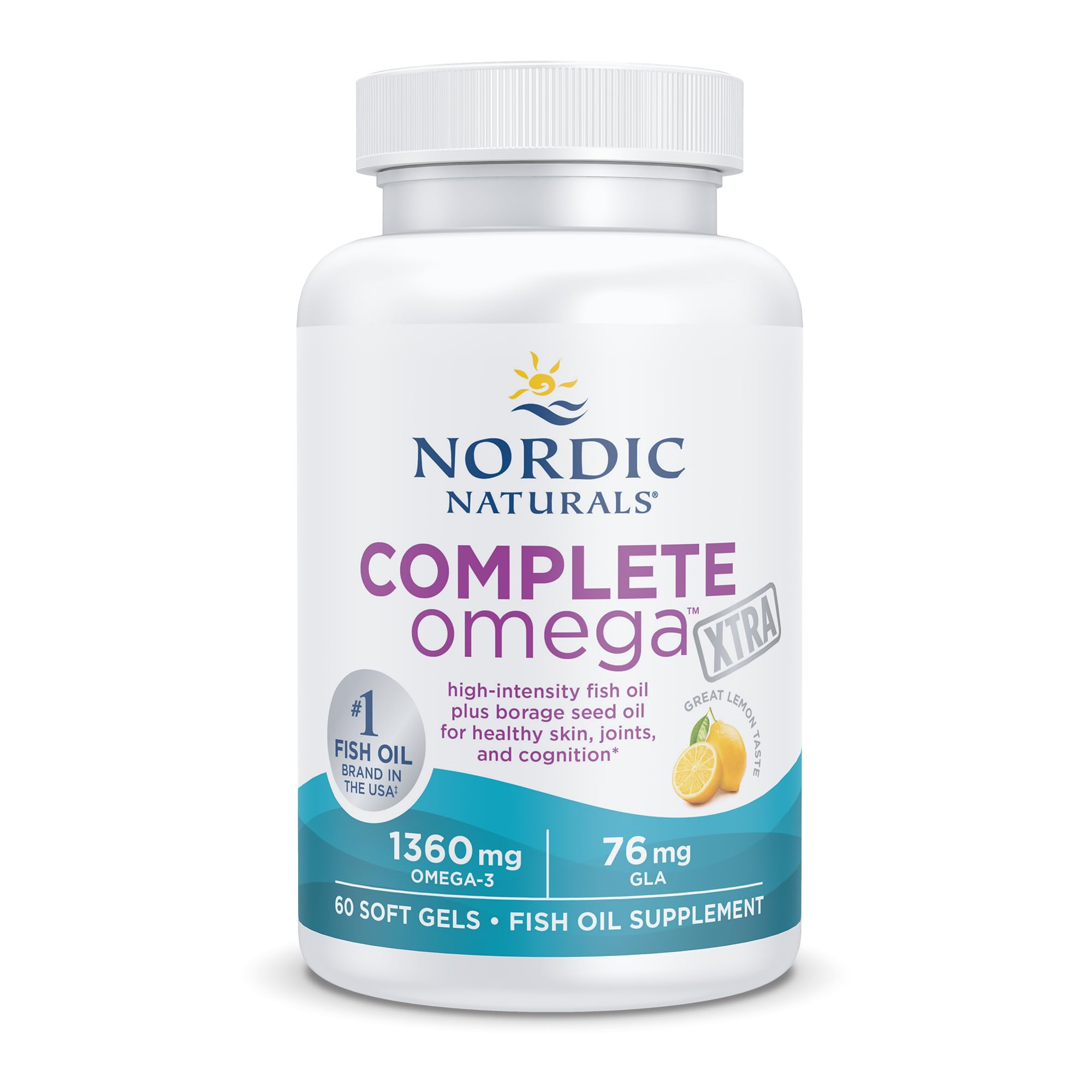 Nordic Naturals Complete Omega Xtra, Lemon - 60 Soft Gels - 1360 mg Omega-3 + 76 mg GLA - Healthy Skin - Cognition - Non-GMO - 30 Servings Nordic NaturalsAu supplements