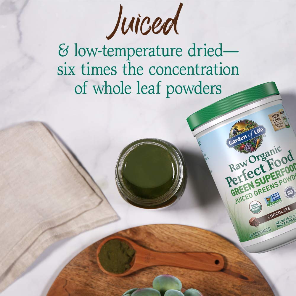 Garden of Life Raw Organic Perfect Food Green Superfood Juiced Greens Powder - Chocolate, 60 Servings, Non-GMO, Gluten Free, Vegan Whole Food Dietary Supplement Plus Probiotics, Enzymes Garden of LifeAu supplements