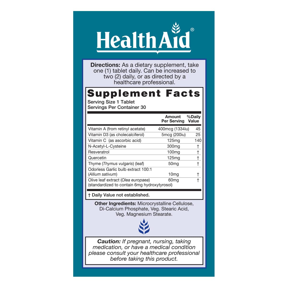 HealthAid LungForte 30 Tablets – Daily Antioxidant Lung Support with NAC, Resveratrol, Olive Leaf, Thyme & Vitamins A, C & D3 – Vegetarian, Non‑GMO HealthAidAu supplements