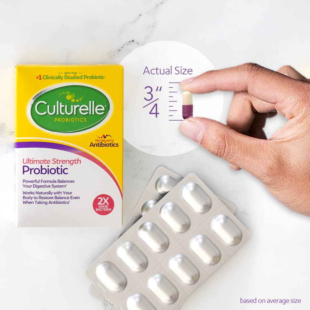 Culturelle Ultimate Strength Probiotic for Men and Women, Most Clinically Studied Probiotic Strain, 20 Billion CFUs, Supports Occasional Diarrhea, Gas & Bloating, Non-GMO, 30 Count CulturelleAu supplements