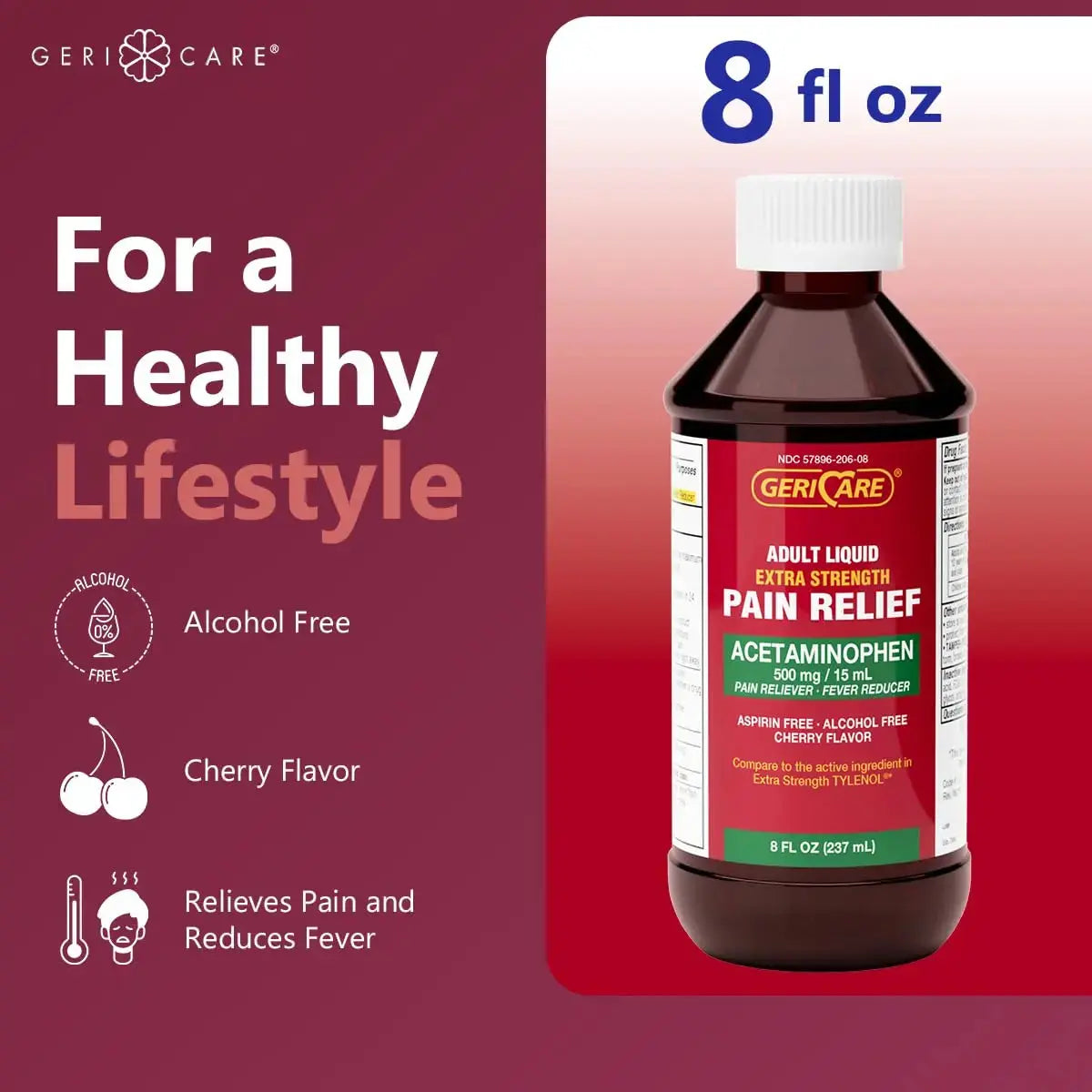 GeriCare Extra Strength Acetaminophen 500 mg Adult Liquid Pain Relief, Fever Reducer, 8 FL OZ (Pack of 1) GeriCareAu supplements