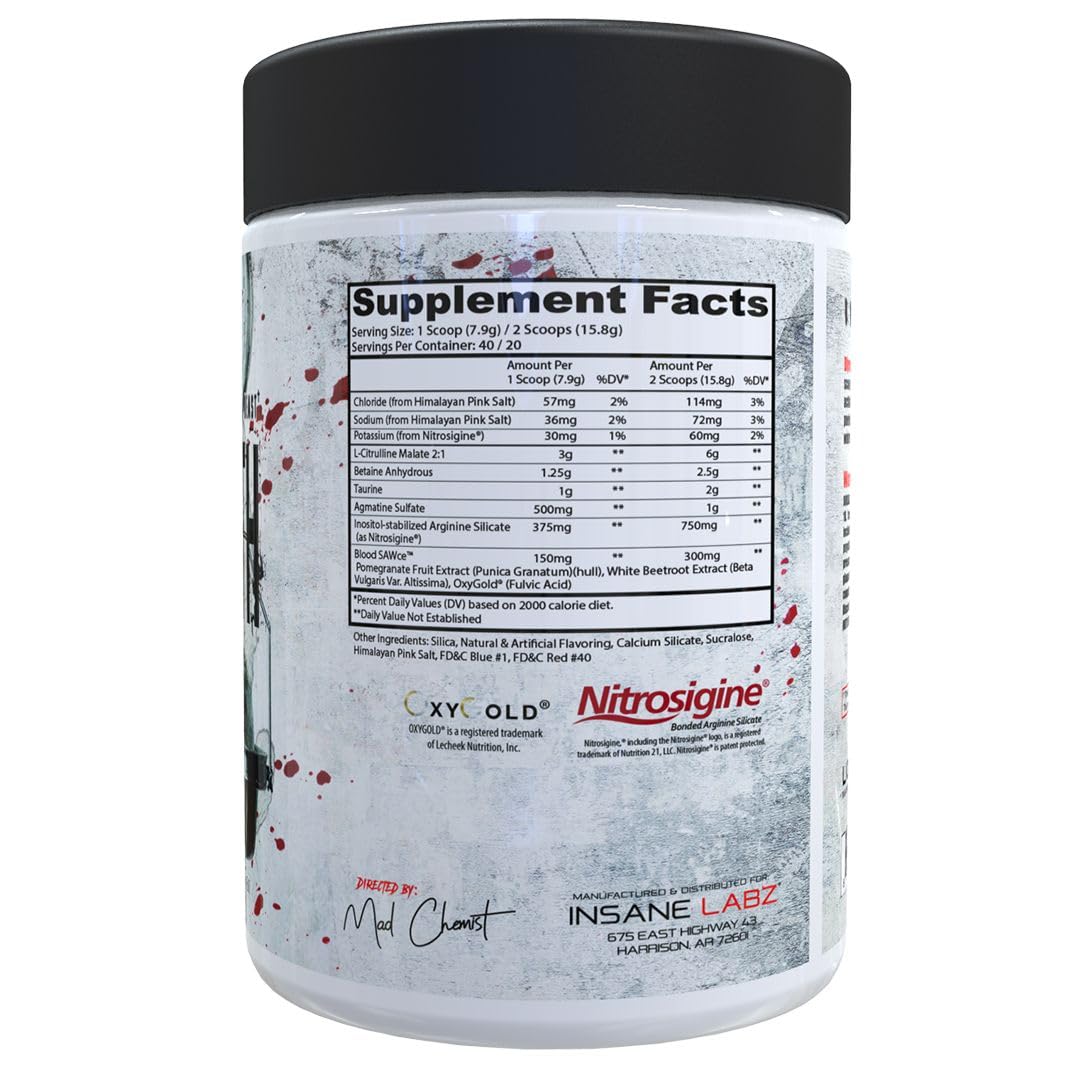 Insane Labz Saw Bloodbath, Non-Stim Pump Pre Workout Powder with Nitrosigine­, OxyGold Insane LabzAu supplements
