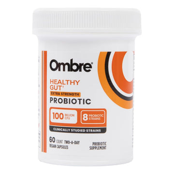 Ombre Healthy Gut Probiotics for Digestive Health 100 Billion CFU - Prebiotics and Probiotics for Women & Men with Lactobacillus Acidophilus & Digestive Enzymes, Gut Health Support, Vegan, 30 Servings OmbreAu supplements