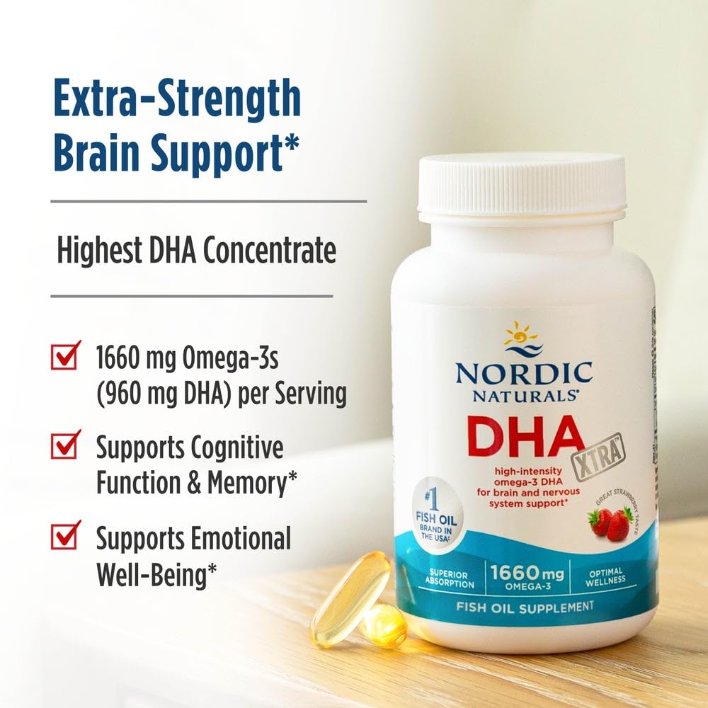 Nordic Naturals DHA Xtra, Strawberry - 60 Soft Gels - 1660 mg Omega-3 - High-Intensity DHA Formula for Brain & Nervous System Support - Non-GMO - 30 Servings Nordic NaturalsAu supplements