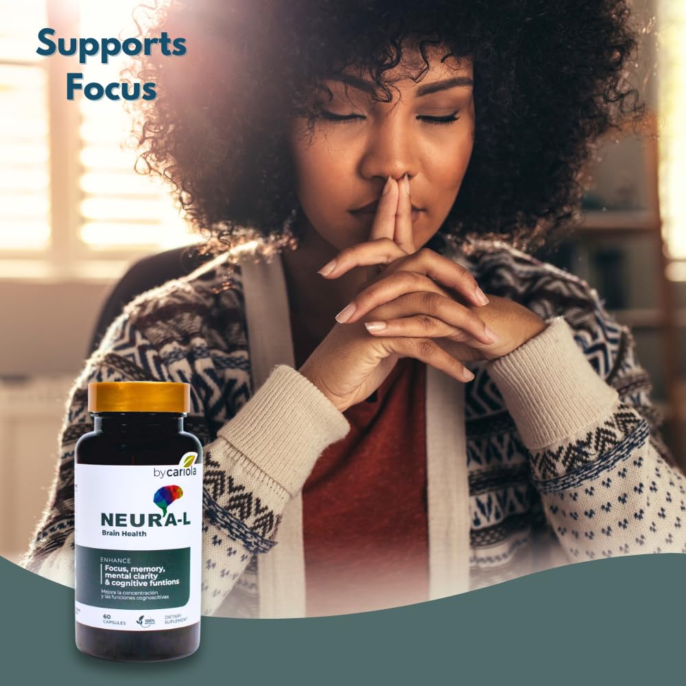 BY CARIOLA Neural-L Natural Brain Support Supplement 60 Caps - Mental Support – Memory Booster - Concentration - Natural Formula - Ashwagandha - L-Tyrosine - L-Theanine BY CARIOLAAu supplements