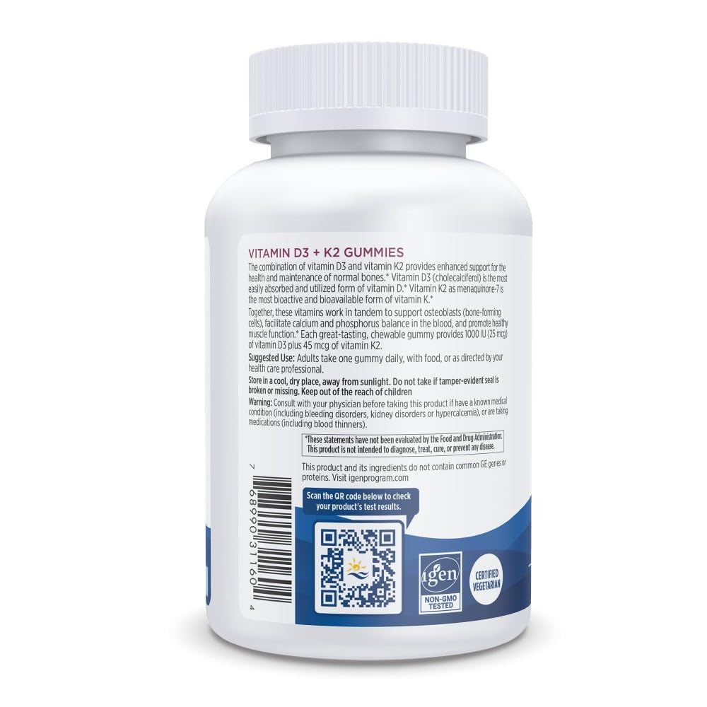 Nordic Naturals Vitamin D3 + K2 Gummies, Pomegranate - 60 Gummies - 1000 IU Vitamin D3 + 45 mcg K2 - Great Taste - Bone Health, Promotes Healthy Muscle Function - Non-GMO - 60 Servings Nordic NaturalsAu supplements