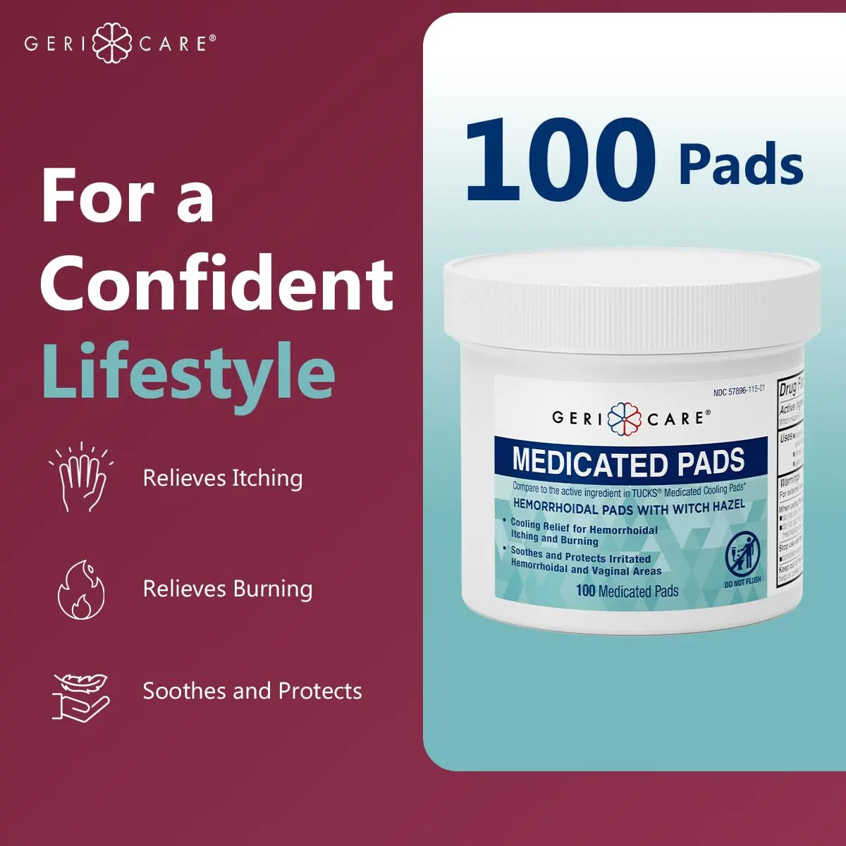GeriCare Medicated Cooling Pads with Witch Hazel. for Soothing Itch, Discomfort, and Burning, Pre-Moistened Pads Ideal for Sensitive Areas, 100 Count (Pack of 1) GeriCareAu supplements