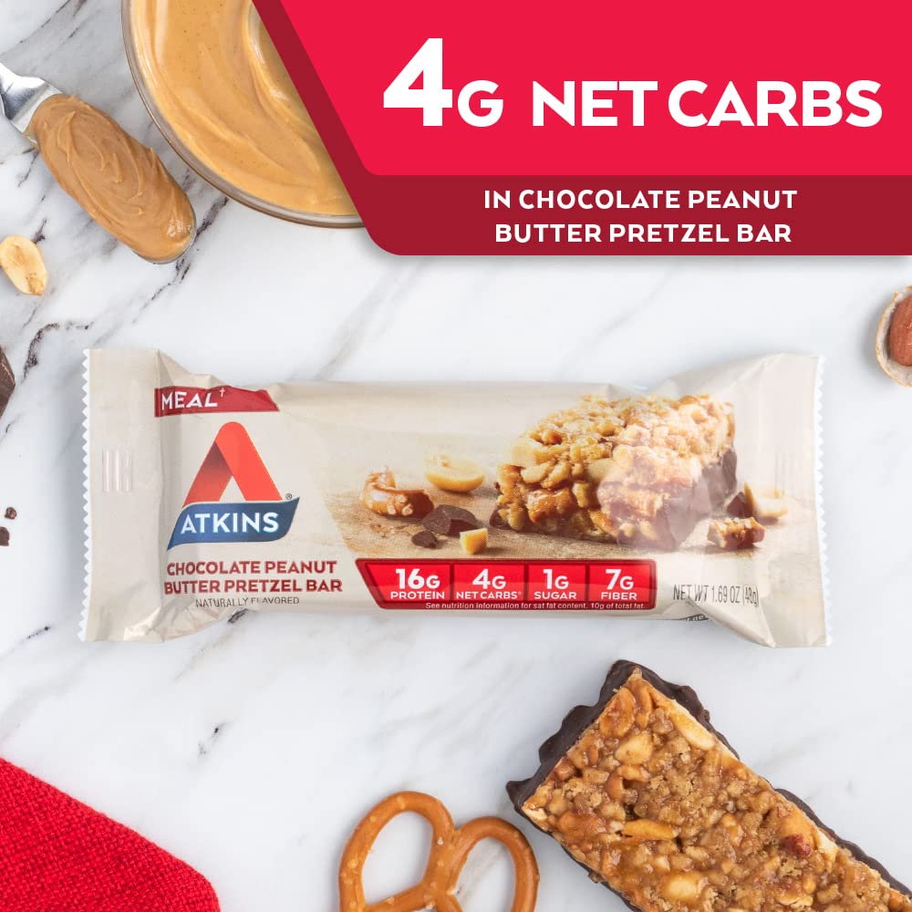 Atkins Chocolate Peanut Butter Pretzel Protein Meal Bar, High Fiber, 16g Protein, 1g Sugar AtkinsUS supplements