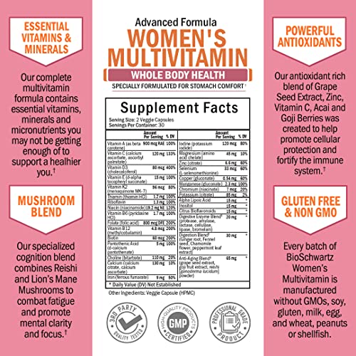 Multivitamin for Women with Vitamin D3 - Multivitamins for Bone Breast Skin Joint BioSchwartzAu supplements