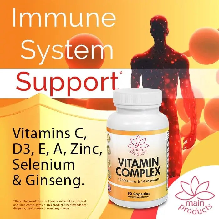 Vitamin Complex Multivitamins and Multiminerals - 12 Vitamins and 14 Minerals, Vitamin A C D3 E B1 B2 B3 B5 B6 B9 B12 H and Minerals Main ProductsAu supplements