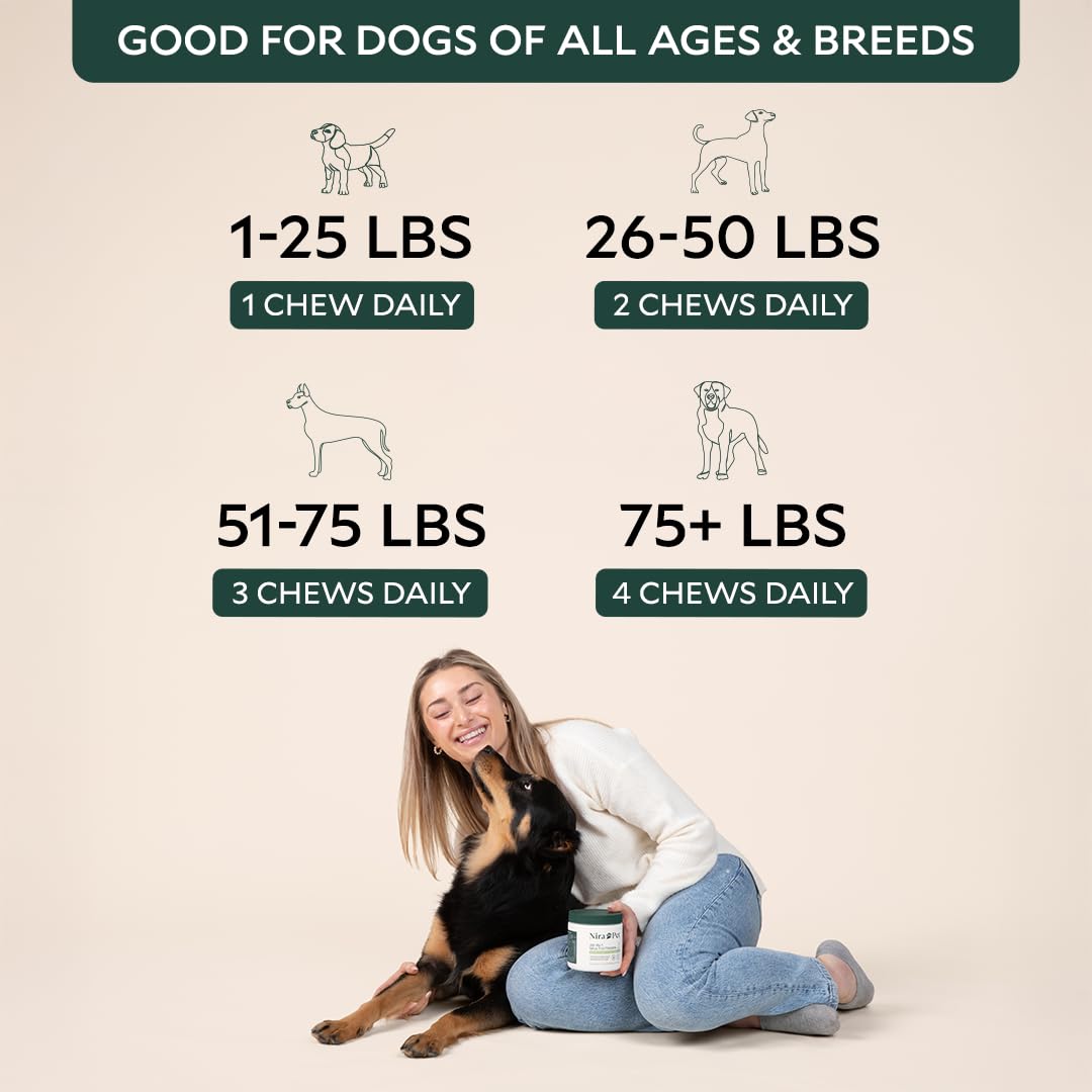 Nira Pet Probiotics for Dogs – 60 Beef-Flavored Chews with Postbiotics, Colostrum, Ashwagandha & Lactobacillus – Supports Gut Health, Immunity, Diarrhea, Gas & Stress Nira PetAu supplements