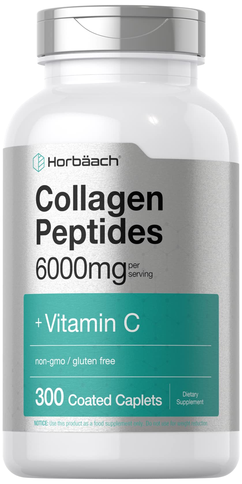 Horbäach Collagen Peptides 6000mg | 300 Caplet Pills | with Vitamin C | Hydrolyzed Collagen Supplement | Non-GMO, Gluten Free HorbäachAu supplements