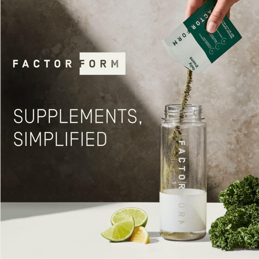 FACTOR FORM Daily Greens Superfood Powder | 5 Functional Blends for Gut Health, Energy & Immunity | Prebiotics, Probiotics, Adaptogens, B Vitamins (7 Servings, Individual Packets) FACTOR FORMAu supplements